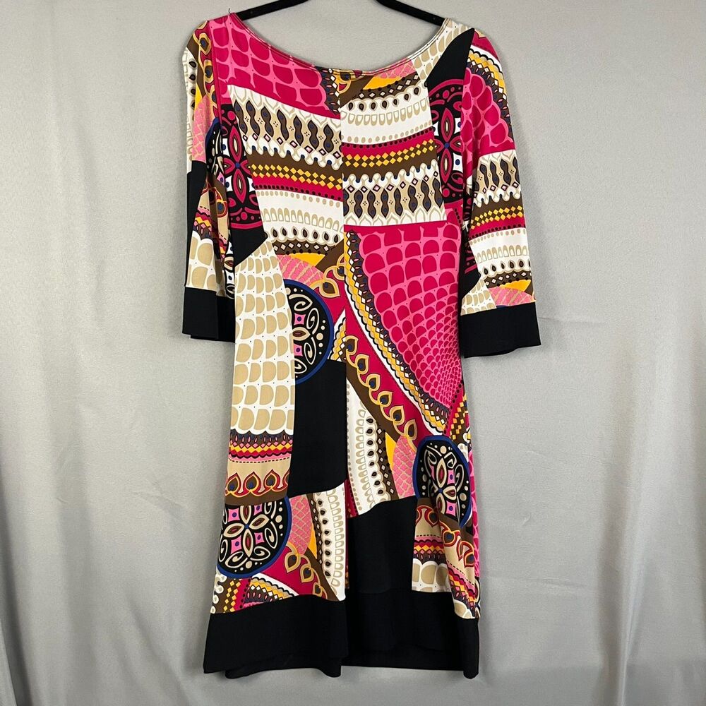 Papillon Blanc Womens Medium Sheath Dress Mid-Century Mod Print Dress Retro Glam